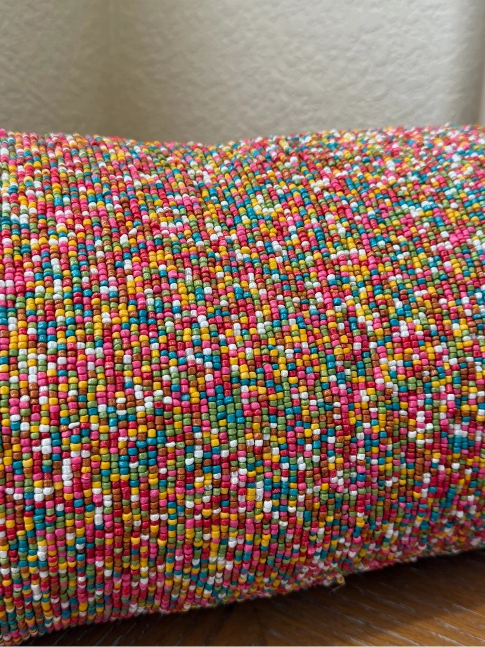 NWT India Multicolored Rainbow Hand Beaded Pillow